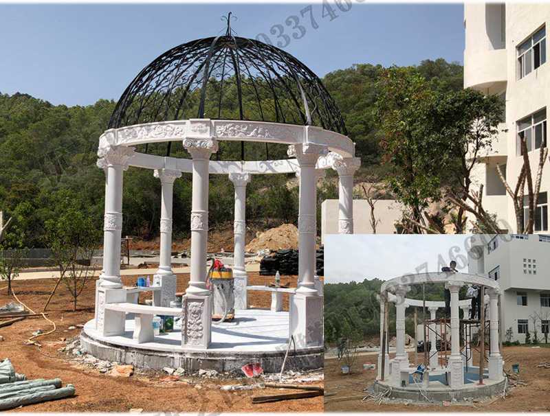 石雕涼亭案例，景觀涼亭怎樣安裝，石雕涼亭定制工廠