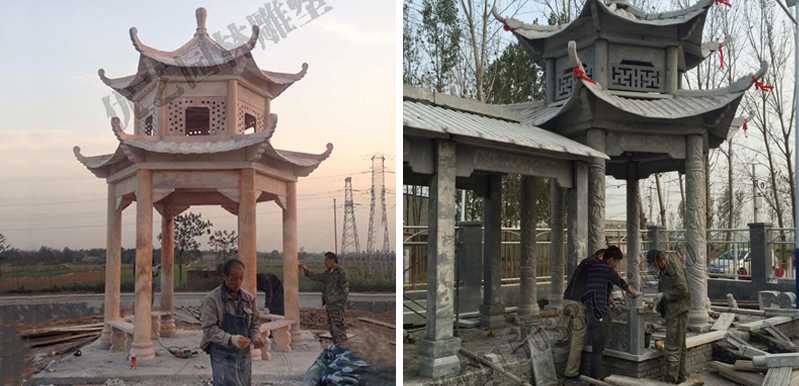 中式大理石涼亭安裝，石雕景觀亭子工廠，中式?jīng)鐾S家