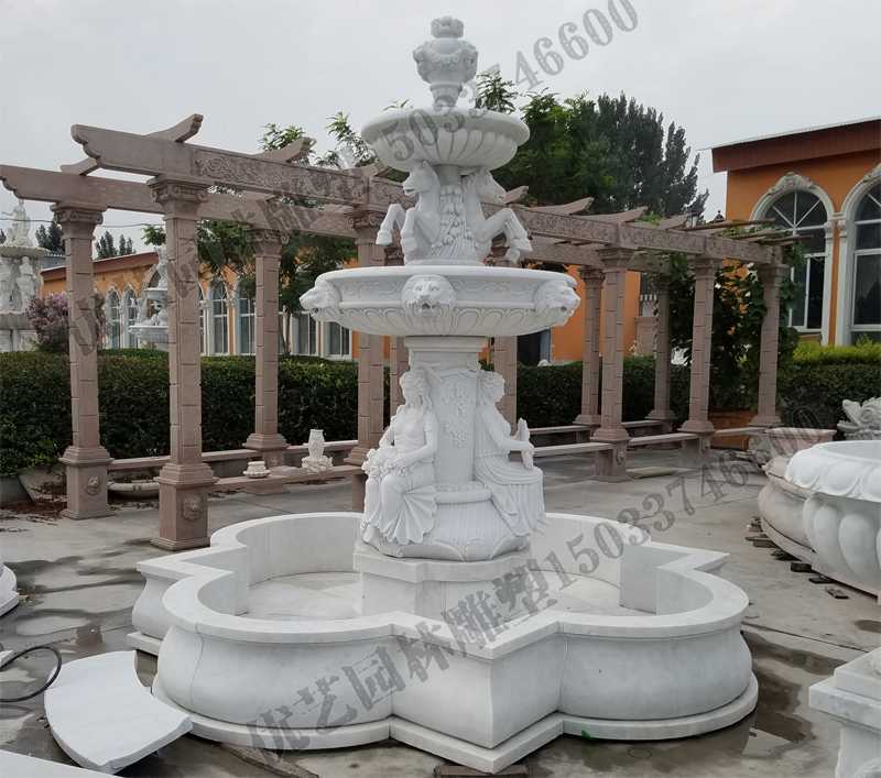 大理石噴泉，歐式人物動物噴泉，室外景觀噴泉定制