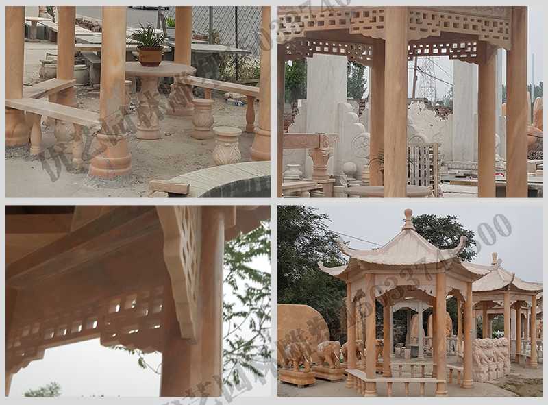 中式大理石涼亭，石雕六角亭子細(xì)節(jié)圖，定制中式景觀涼亭