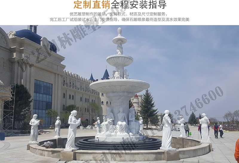 大理石景觀噴泉安裝，如何安裝大型景觀噴泉，定制石雕噴泉工廠