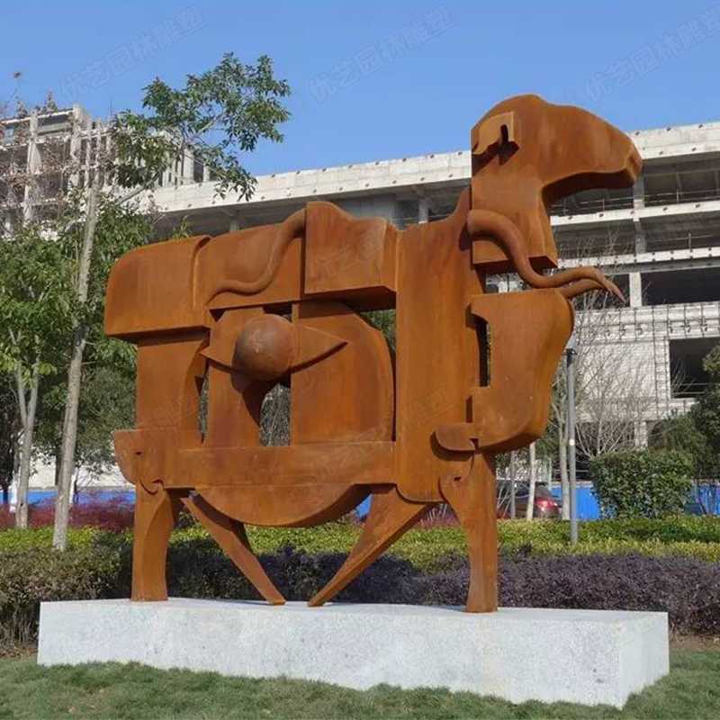 耐候鋼雕塑，抽象牛耐候鋼擺件